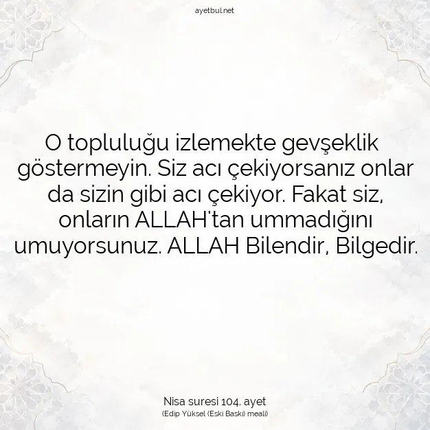 Ayetbul | Kuran Mealleri | Quran | Nisa suresi 104. ayet