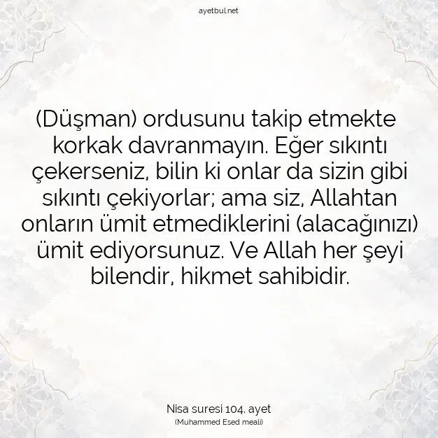 Ayetbul | Kuran Mealleri | Quran | Nisa suresi 104. ayet