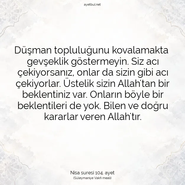Ayetbul | Kuran Mealleri | Quran | Nisa suresi 104. ayet