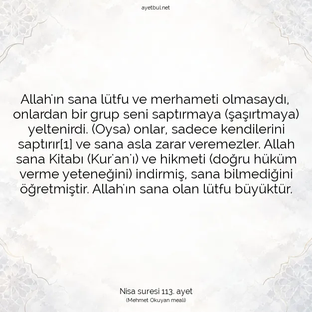 Ayetbul | Kuran Mealleri | Quran | Nisa suresi 113. ayet