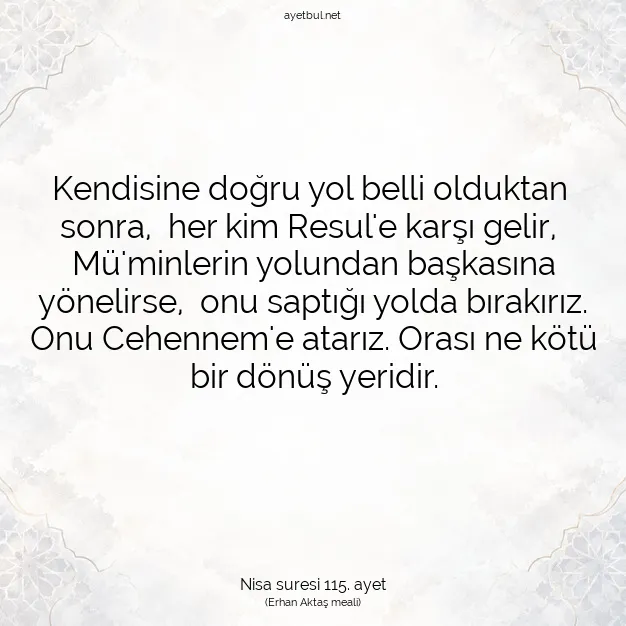 Ayetbul | Kuran Mealleri | Quran | Nisa suresi 115. ayet