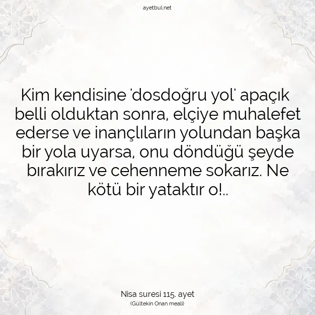 Ayetbul | Kuran Mealleri | Quran | Nisa suresi 115. ayet