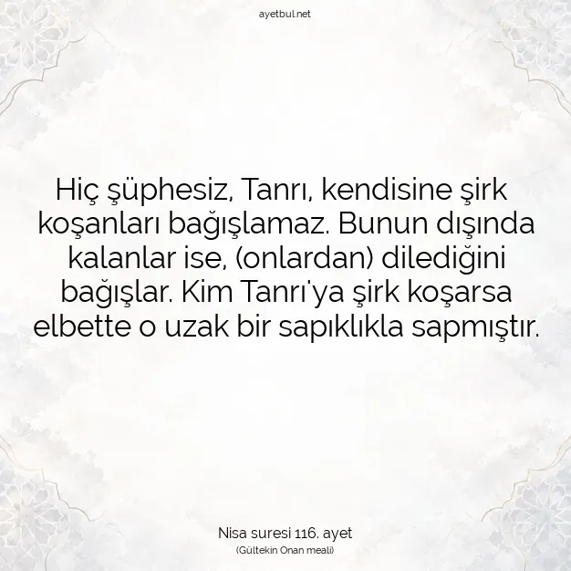 Ayetbul | Kuran Mealleri | Quran | Nisa suresi 116. ayet