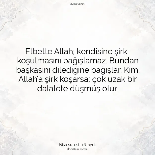 Ayetbul | Kuran Mealleri | Quran | Nisa suresi 116. ayet