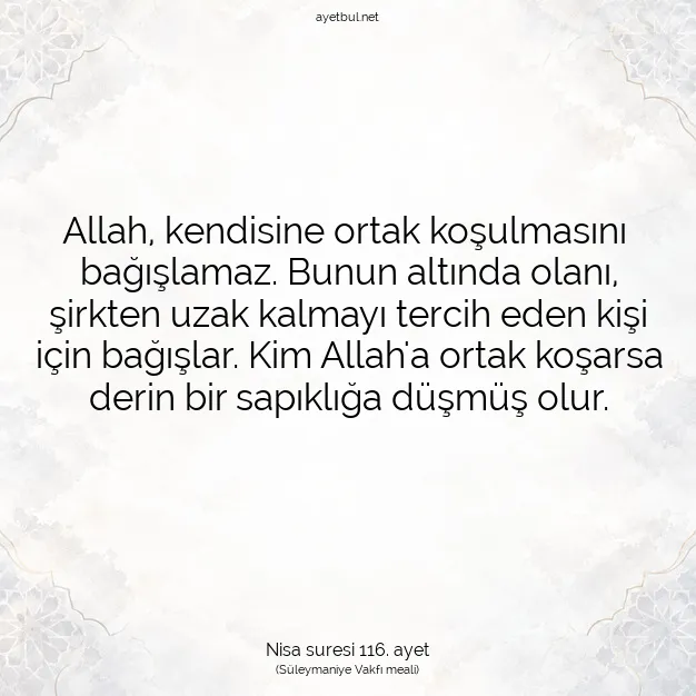 Ayetbul | Kuran Mealleri | Quran | Nisa suresi 116. ayet