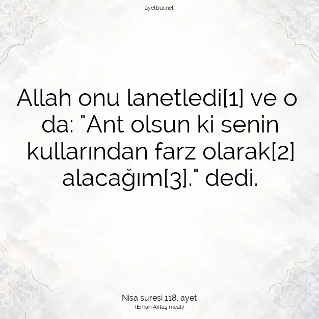 Ayetbul | Kuran Mealleri | Quran | Nisa suresi 118. ayet