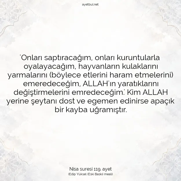 Ayetbul | Kuran Mealleri | Quran | Nisa suresi 119. ayet