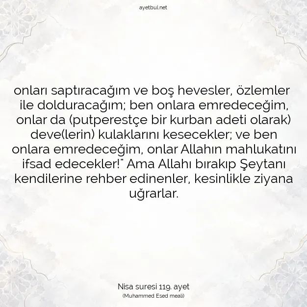 Ayetbul | Kuran Mealleri | Quran | Nisa suresi 119. ayet
