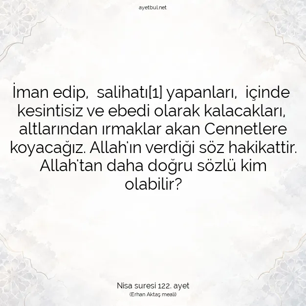 Ayetbul | Kuran Mealleri | Quran | Nisa suresi 122. ayet