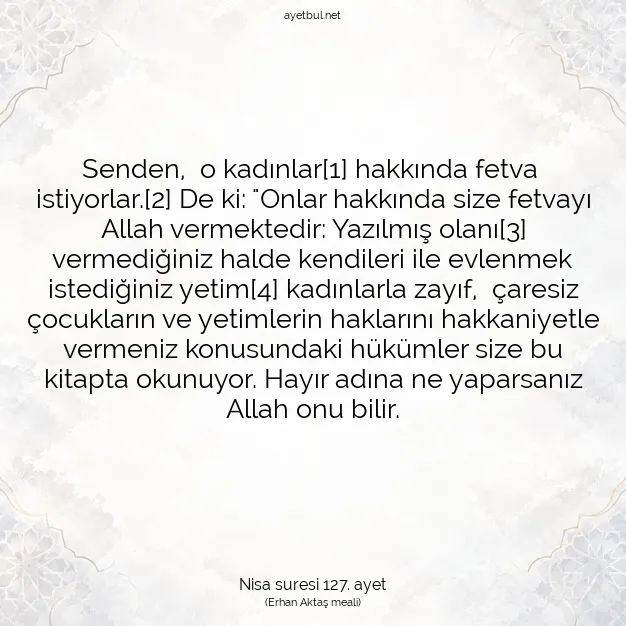 Ayetbul | Kuran Mealleri | Quran | Nisa suresi 127. ayet
