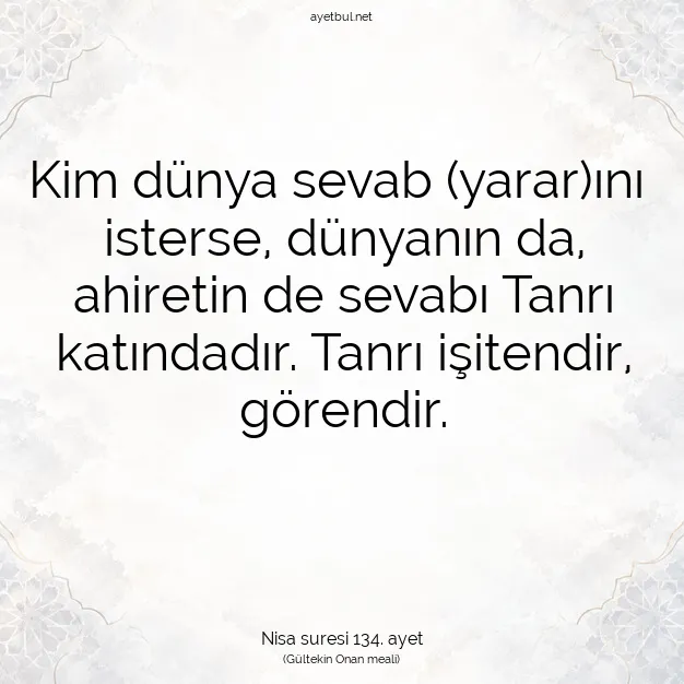 Ayetbul | Kuran Mealleri | Quran | Nisa suresi 134. ayet
