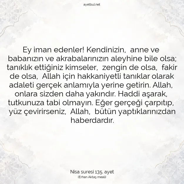 Ayetbul | Kuran Mealleri | Quran | Nisa suresi 135. ayet