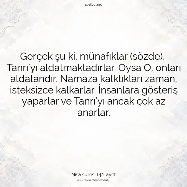Ayetbul | Kuran Mealleri | Quran | Nisa suresi 142. ayet