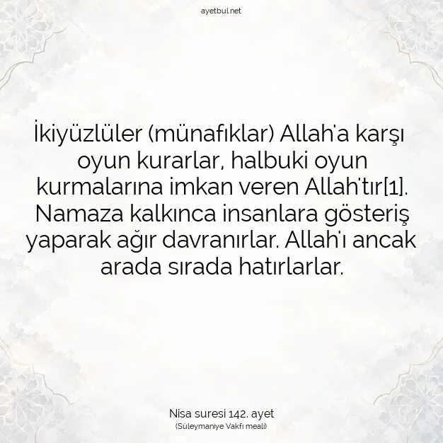Ayetbul | Kuran Mealleri | Quran | Nisa suresi 142. ayet