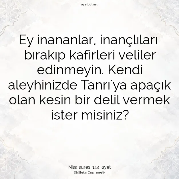 Ayetbul | Kuran Mealleri | Quran | Nisa suresi 144. ayet