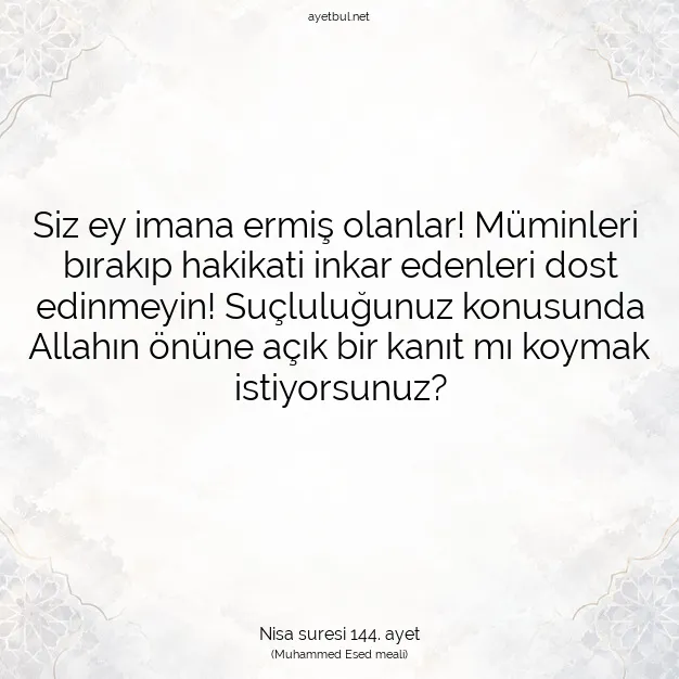 Ayetbul | Kuran Mealleri | Quran | Nisa suresi 144. ayet