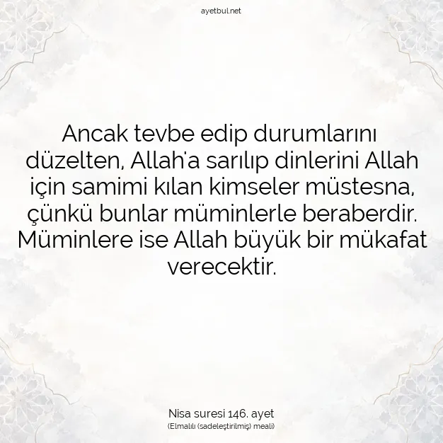 Ayetbul | Kuran Mealleri | Quran | Nisa suresi 146. ayet