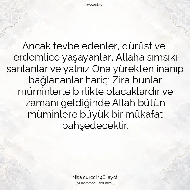 Ayetbul | Kuran Mealleri | Quran | Nisa suresi 146. ayet
