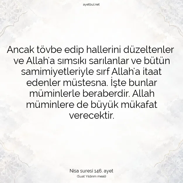 Ayetbul | Kuran Mealleri | Quran | Nisa suresi 146. ayet
