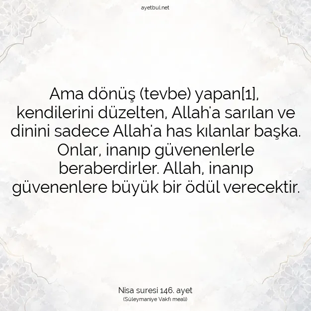 Ayetbul | Kuran Mealleri | Quran | Nisa suresi 146. ayet