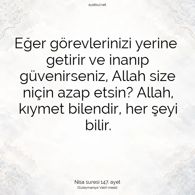 Ayetbul | Kuran Mealleri | Quran | Nisa suresi 147. ayet