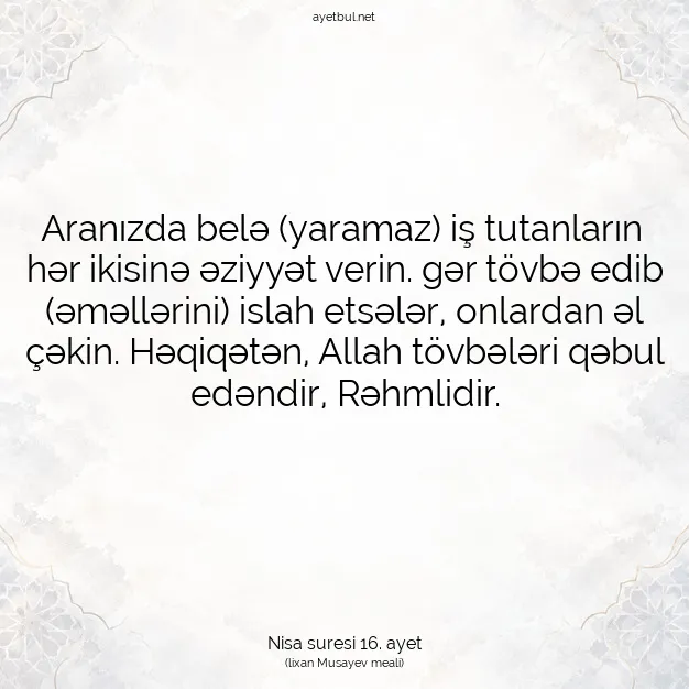 Ayetbul | Kuran Mealleri | Quran | Nisa suresi 16. ayet