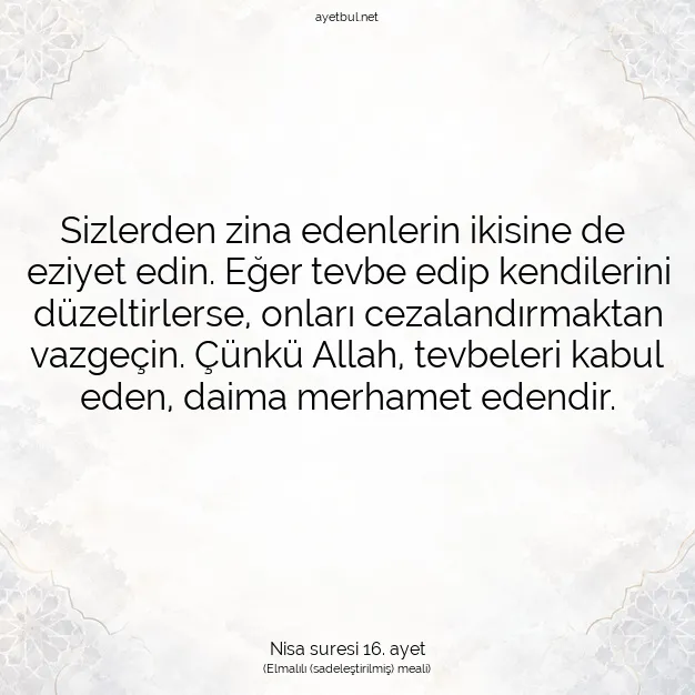 Ayetbul | Kuran Mealleri | Quran | Nisa suresi 16. ayet