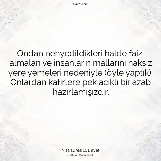 Ayetbul | Kuran Mealleri | Quran | Nisa suresi 161. ayet