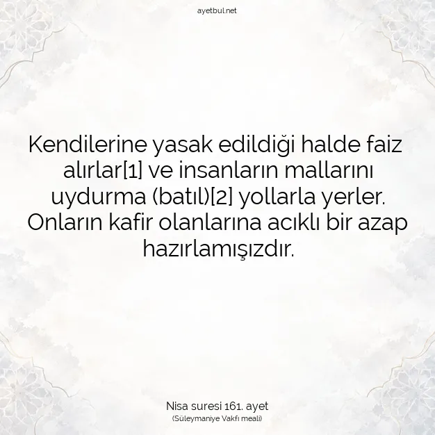 Ayetbul | Kuran Mealleri | Quran | Nisa suresi 161. ayet