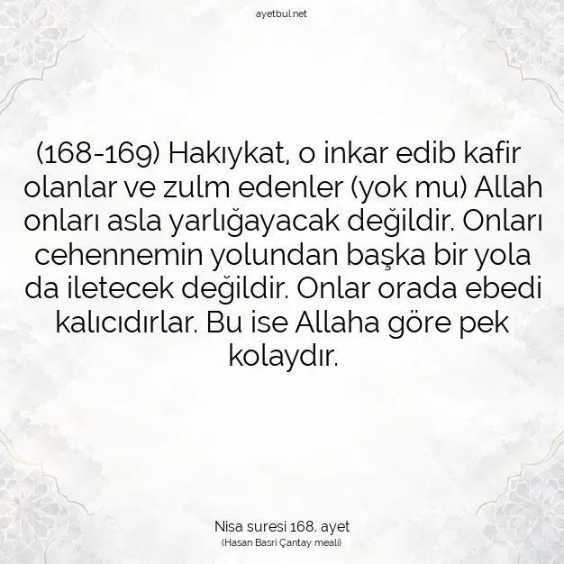 Ayetbul | Kuran Mealleri | Quran | Nisa suresi 168. ayet