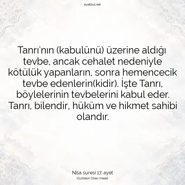 Ayetbul | Kuran Mealleri | Quran | Nisa suresi 17. ayet
