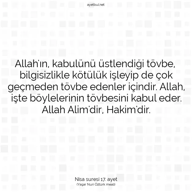 Ayetbul | Kuran Mealleri | Quran | Nisa suresi 17. ayet