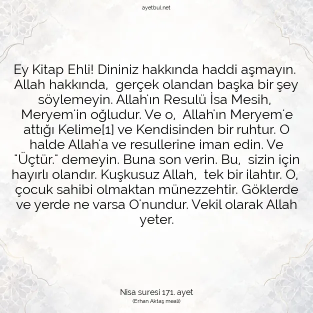 Ayetbul | Kuran Mealleri | Quran | Nisa suresi 171. ayet