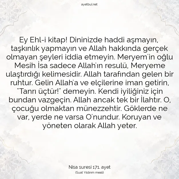 Ayetbul | Kuran Mealleri | Quran | Nisa suresi 171. ayet