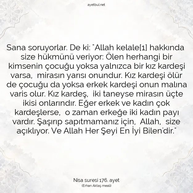Ayetbul | Kuran Mealleri | Quran | Nisa suresi 176. ayet