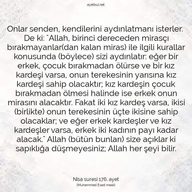 Ayetbul | Kuran Mealleri | Quran | Nisa suresi 176. ayet