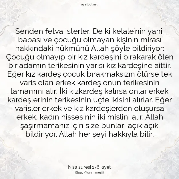 Ayetbul | Kuran Mealleri | Quran | Nisa suresi 176. ayet