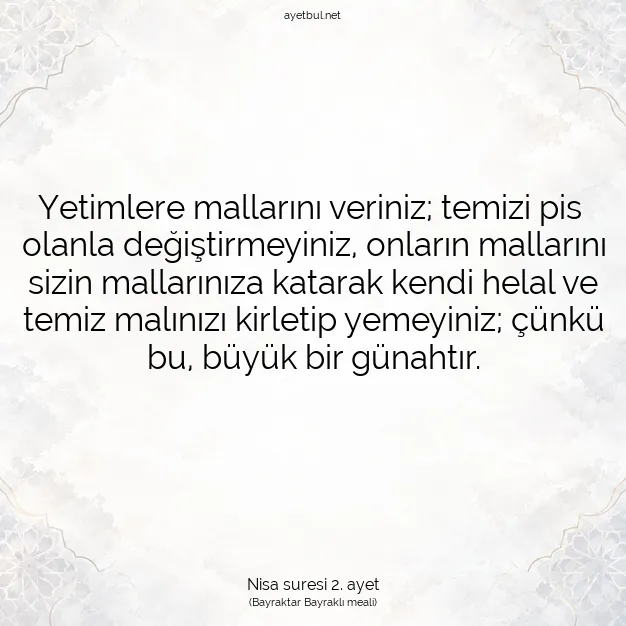 Ayetbul | Kuran Mealleri | Quran | Nisa suresi 2. ayet