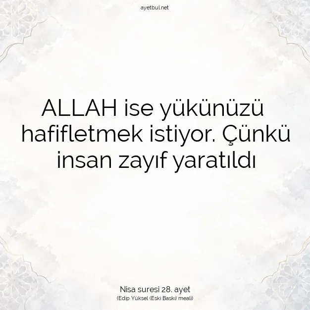 Ayetbul | Kuran Mealleri | Quran | Nisa suresi 28. ayet