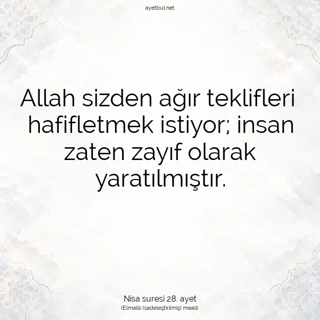 Ayetbul | Kuran Mealleri | Quran | Nisa suresi 28. ayet