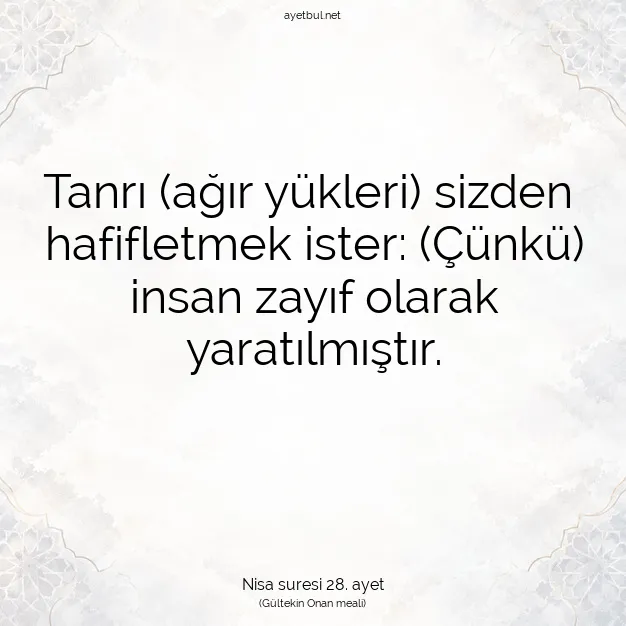 Ayetbul | Kuran Mealleri | Quran | Nisa suresi 28. ayet
