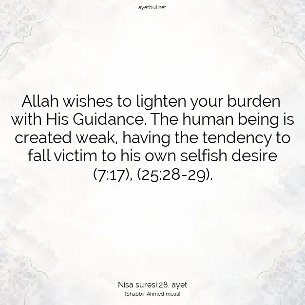 Ayetbul | Kuran Mealleri | Quran | Nisa suresi 28. ayet
