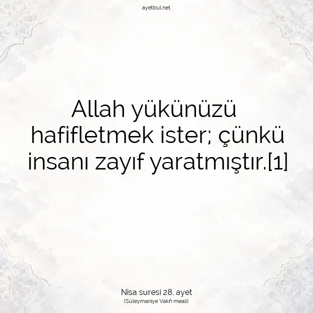 Ayetbul | Kuran Mealleri | Quran | Nisa suresi 28. ayet