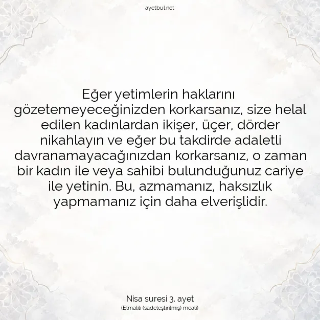 Ayetbul | Kuran Mealleri | Quran | Nisa suresi 3. ayet