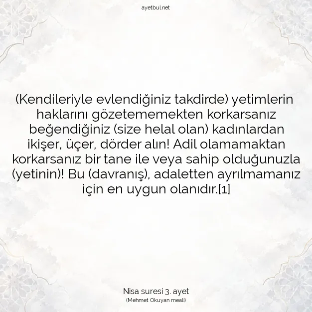 Ayetbul | Kuran Mealleri | Quran | Nisa suresi 3. ayet