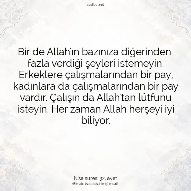 Ayetbul | Kuran Mealleri | Quran | Nisa suresi 32. ayet
