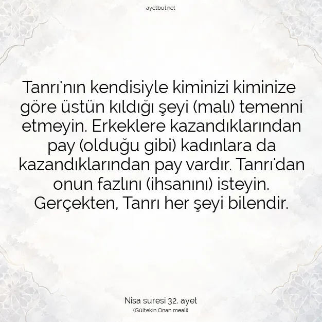 Ayetbul | Kuran Mealleri | Quran | Nisa suresi 32. ayet
