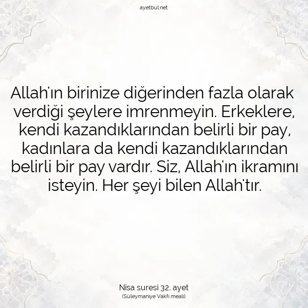Ayetbul | Kuran Mealleri | Quran | Nisa suresi 32. ayet