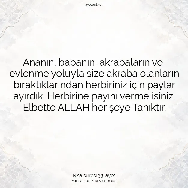Ayetbul | Kuran Mealleri | Quran | Nisa suresi 33. ayet