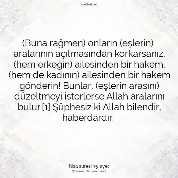 Ayetbul | Kuran Mealleri | Quran | Nisa suresi 35. ayet